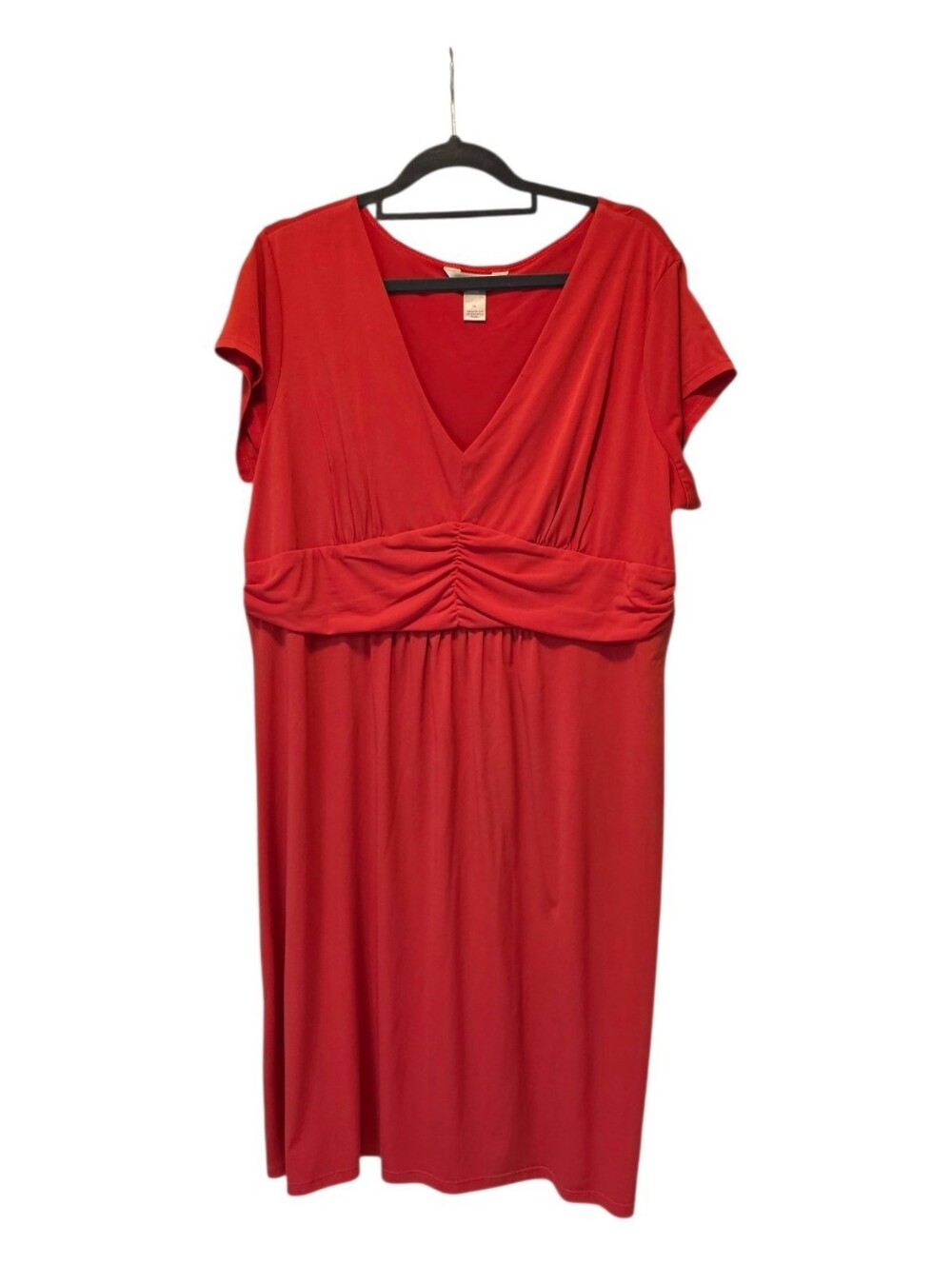 Orange V-Neck Ruched Empire Waist Women's Dress Size Xl